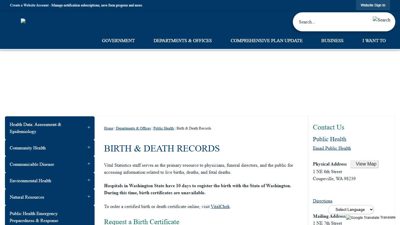 Birth & Death Records Island County, WA