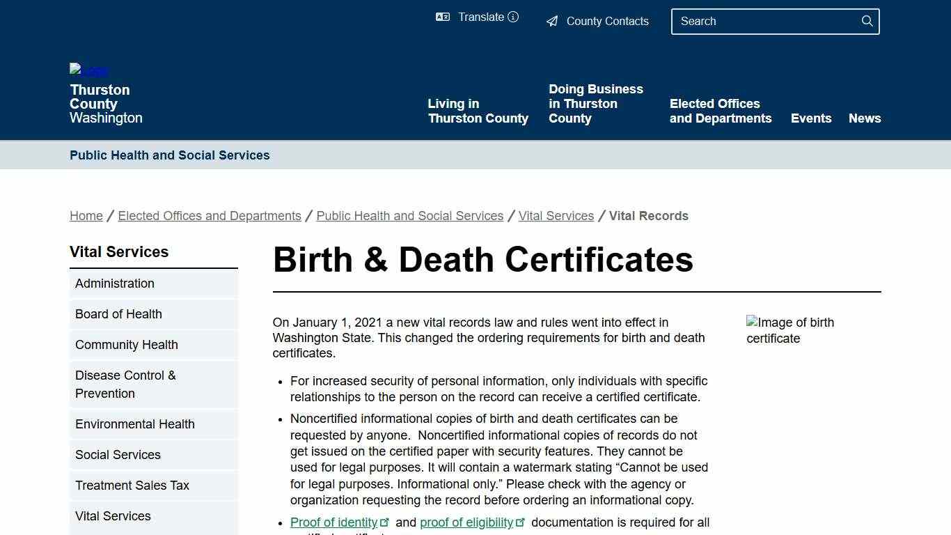 Birth & Death Certificates Thurston County